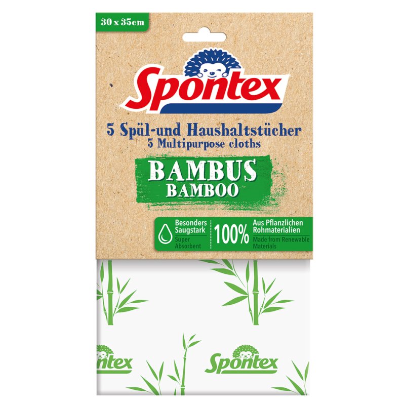 Spontex afwas- en huishoudoekjes bamboe, 100% bamboe, wasbaar 60°C, 5 stuks